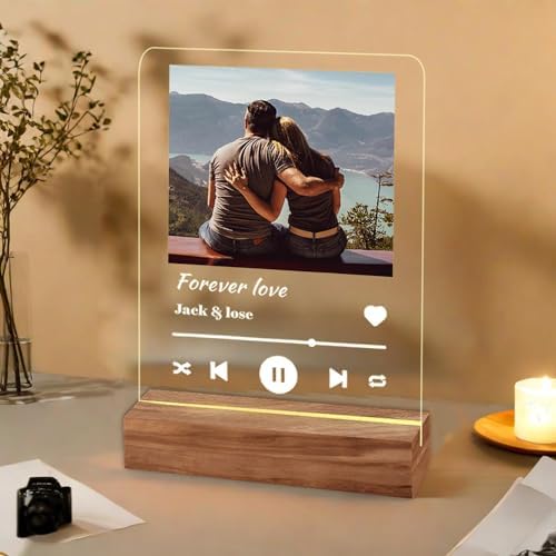 Personalized Photo Acrylic Happy Fathers Day Sign Plaque Gifts for Dad Papa Grandpa from Daughter Son Wife Customizable LED Night Light Wooden Base Lamps Desk Bedroom Decor Signs