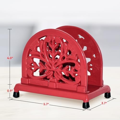 JOGREFUL Cast Iron Napkin Holder, Kitchen Organizer Mistletoe Pattern Red