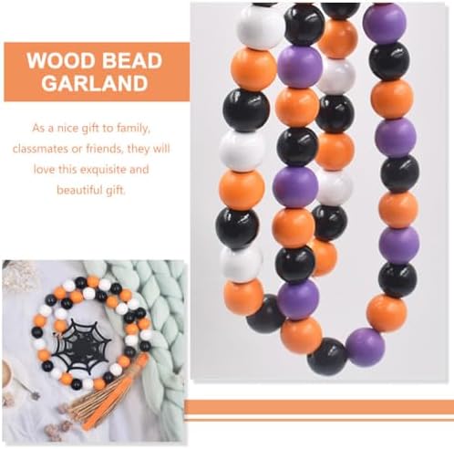 IMIKEYA Halloween Wooden Beads Garland: 2PCS Farmhouse Wood Bead Garland for Tiered Tray Farmhouse s Hanging Wood with Tassels Rustic s for Halloween Party Decor
