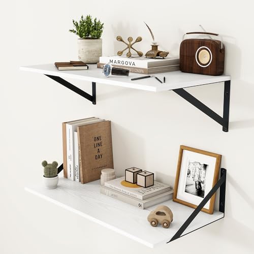 Heimlove 24W x 12D Deep Floating Shelves Set of 2 White