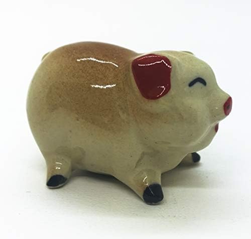 WitnyStore 2½" Brown Red Stand Pig Ceramic Figurine Terrarium Decoration Collectible Statue for Adult Collectors Handcrafted Porcelain Ornament Sculpture Home Room Tabletop Decor
