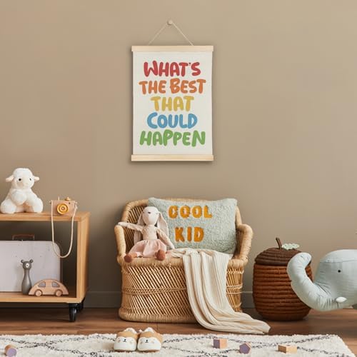 SereneHanctuary Boho Colorful Motivational Wall Art Decor, What's the Best That Could Happen Inspirational Quote Poster Hanger Frame for Kids Room Nursery Playroom Classroom Decor, 12x16 Inch