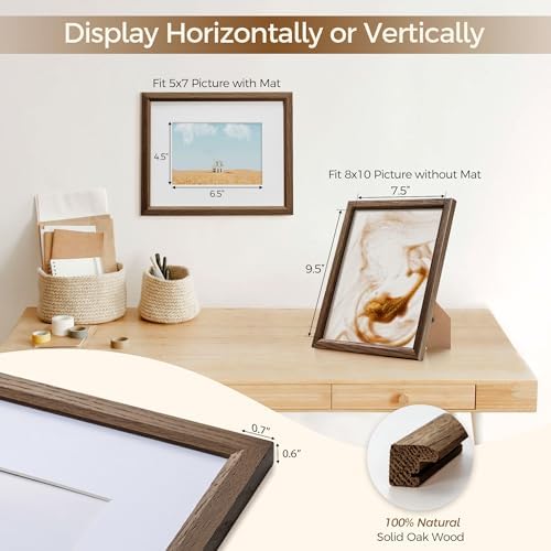 Fun Memories 8x10 Oak Picture Frame for Wall, 8x10 Frame with Matted to 5x7, Solid Wood Picture Frames for Wall Art Photo and Prints (Walnut, 1 Pack)