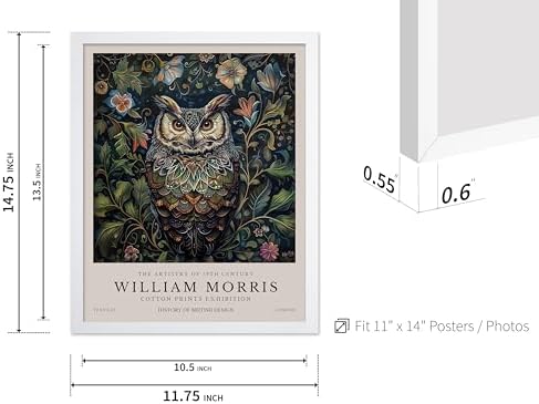 Poster Master Owl Print - William Morris Poster - Flower & Animal Illustration - Botanical Exhibition Wall Design - Floral Bird Artwork - Aesthetic Office or Bedroom Decor - 11x14 White Framed