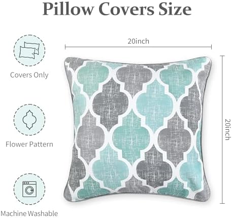 Beauoop Throw Pillow Covers 20x20 for Couch Sofa Moroccan Aqua Gray 2 Sets