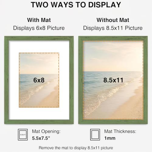 Vittanly 8.5x11 Picture Frames Set of 5, Certificate Frame, Rustic Green