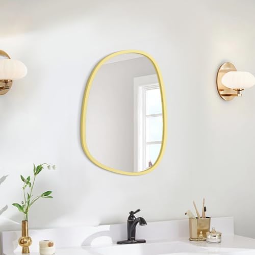 Wooden Asymmetrical Irregular Wall Mirror - Unique Modern Shape - Wall Mounted - Artistic Decorative for Living Room, Bedroom, Bathroom, Entryway & Hallway - 14"x10"