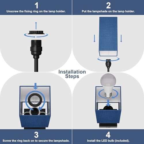 Bedside Table Lamp for Bedroom with 2USB Ports, 14-Inch, NavyBlue