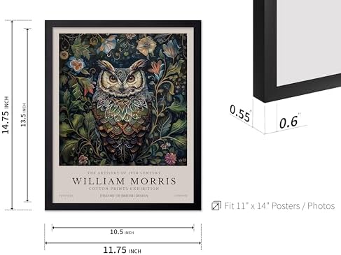 Poster Master William Morris Poster - Owl Print - Bird Art - Botanical Art - Flower Design - Exhibition Artwork - Animal Illustration - Floral Illustration - Aesthetic Design - Office or Bedroom Decor - 11x14 Black Framed