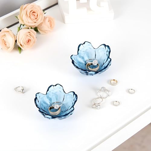 Crystal Blue Flower Ring Dish Jewelry Tray