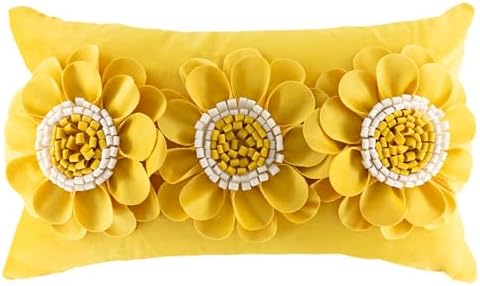 JWH 3D Flower Throw Pillow Cover Sunflower Yellow White 12x20 Inches