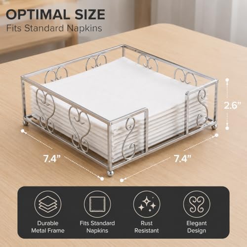 Flat Napkin Holder for Table, Silver Metal Weighted Paper Caddy