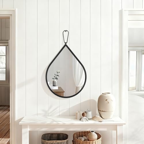Wall Mirror with Thicken Metal Framed Black Teardrop Hanging Mirror Modern Decorative Mirrors for Bathroom Living Room Entryway Hallway Small