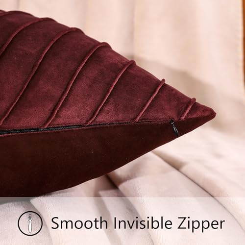 Velvet Throw Pillow Covers 18x18 inch Pack of 2 Gold Decor Burgundy
