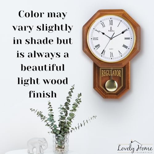 Pendulum Wall Clock Battery Operated, Real Wood Regulator Clock, Quiet