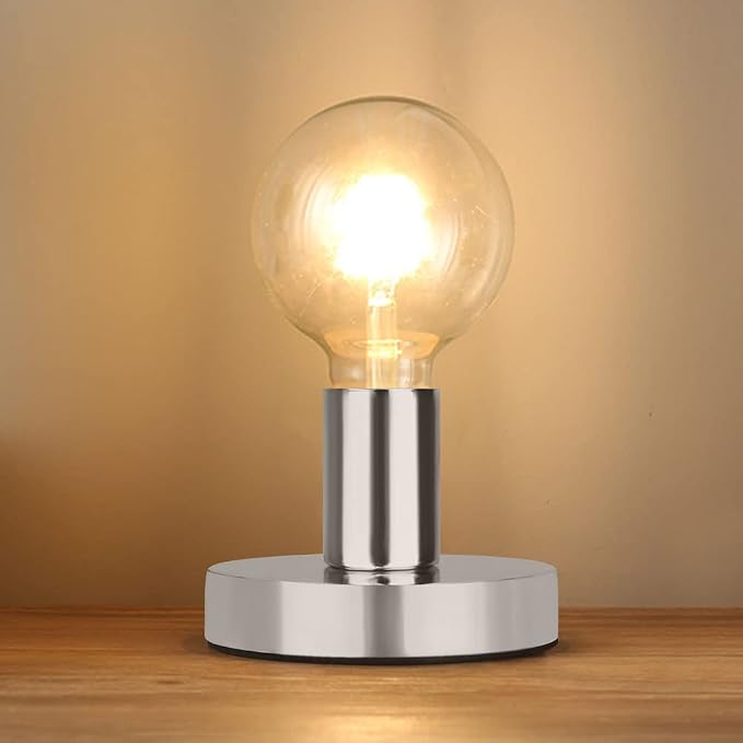Helunsi Industrial Table Lamp Base, Silver E26 E27 Lamp Base Without Shade