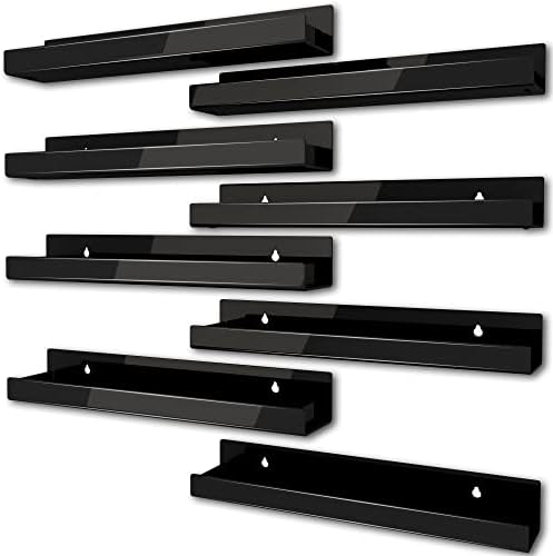 8 Pack 15 Inch Black Acrylic Floating Wall Shelves, Kids Bookshelf