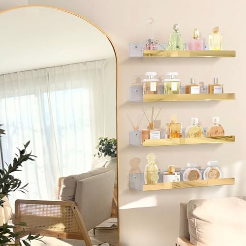 2 Packs 24 inches Gold Acrylic Shelves,Book Shelf for wall
