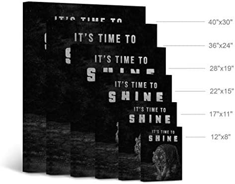 Smile Art Design It's Time to Shine Black and White Tiger Motivational Wall Art Canvas Print Inspirational Wall Art Entrepreneur Quote Modern Office Living Room Decor Gift Ready to Hang 17x11
