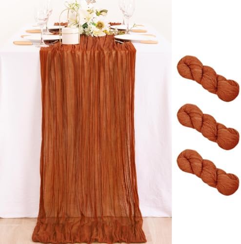 3 Pack Cheesecloth Terracotta Table Runner 10ft Rustic Gauze Decor