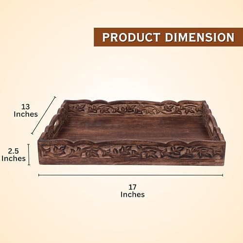 Natural Wooden trays, Serving Bowl for Salad, Veggies and Fruits, Large Deep for Family, Party (Floral Tray)