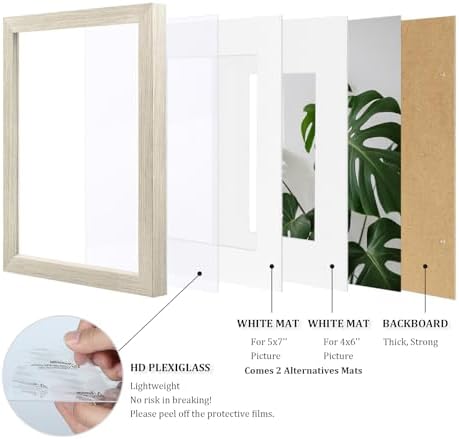 Egofine 8x10 Picture Frames Set of 4, Made of Solid Wood Covered by Plexiglass 4x6 and 5x7 with Mat or 8x10 without Mat, for Table Top Display and Wall Mounting Photo Frame Distressed Wood Grain