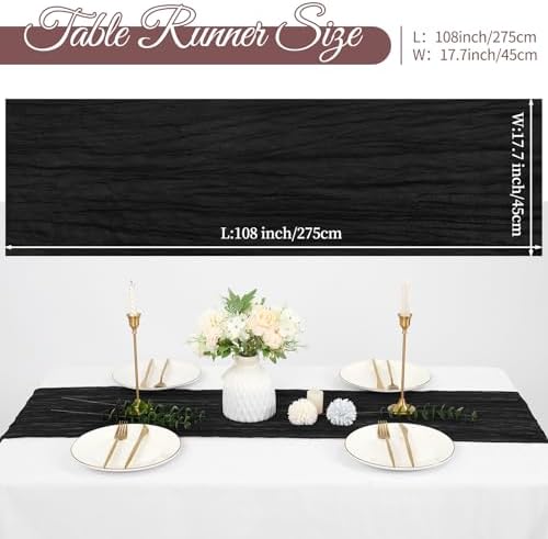 10 Pack Cheesecloth Table Runner 17 x 108 Inch, Black