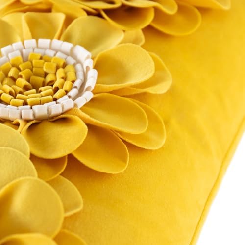 JWH 3D Flower Throw Pillow Cover Sunflower Yellow White 12x20 Inches
