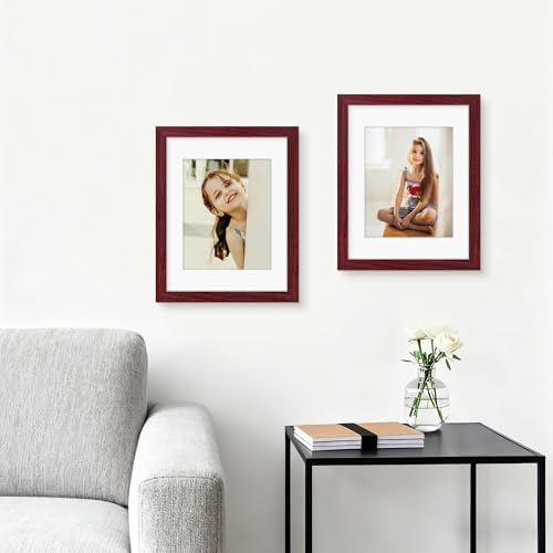 Picrit 11x14 Picture Frame Set of 12, Gallery Wall Frames, Dark Red Wood