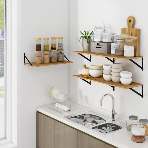 Heimlove 36W x 12D Deep Floating Shelves Set of 2 Oak