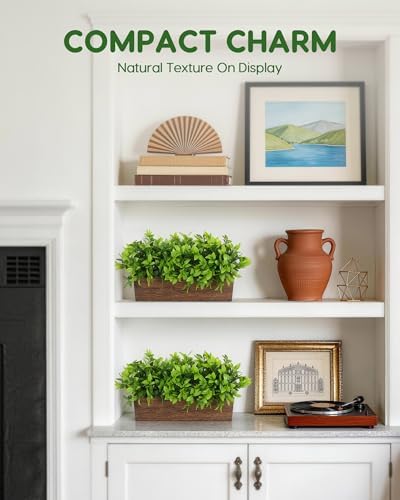 Velener 14" Artificial Boxwood Plants Indoor Centerpiece for Dining Room, Fake Plants in Rustic Rectangular Wooden Planter Box, Farmhouse Faux Plants for Mantel/Kitchen/Bathroom/Coffee Table Decor