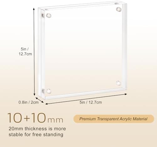 AMEITECH 5x5 Acrylic Picture Frame, Clear Double Sided Frameless Photo Frame with Magnetic, Free Standing Desktop Acrylic Frame Display, Lucite Frame with Gift Box Package - 1 Pack