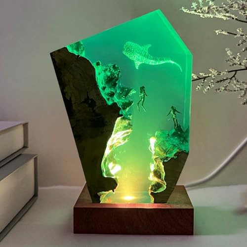 Handmade Whale Shark Resin Ocean Lamp (S,6"x4")