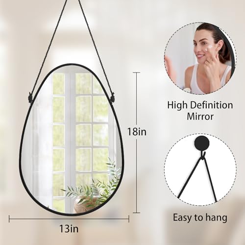 Irregular Oval Teardrop Wall Mirror,Black, 18x13 Inches | Asymmetrical Wall Mirror Decorative, Wall-Mounted, Artistic Mirrors For Bedroom Bathroom Living Room Entryway Hallway