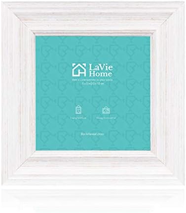 LaVie Home 5x5 Picture Frames (1 Pack, Distressed White) Rustic Photo Frame Set with High Definition Glass for Wall Mount & Table Top Display