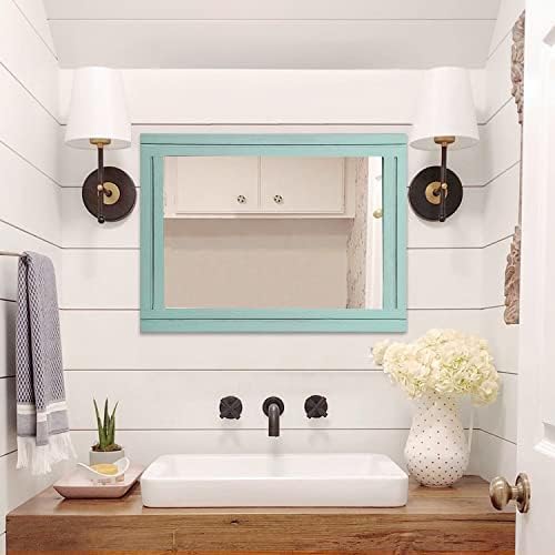 AAZZKANG Rectangle Wall Mirror with Wood Framed Modern Hanging Mirrors Decor for Bedroom Bathroom Living Room Entrance Green Large 28"x20"