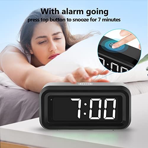 Digital Alarm Clock Battery Operated with LED Display for Bedrooms, Long Battery Life for 12 Months, 3 Brightness Adjustable, 12/24 Hour, Snooze, Black Case with White Digits