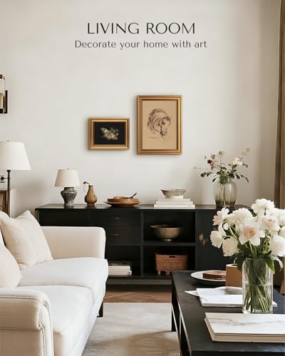 WHASAYART Gold Framed Vintage Wall Art for Living Room, Animals Painting Prints Shelf Decor for Kitchen, Aesthetic Bedroom Wall Art, Best Gifts for Friends or Family - Pale Horse 16L x 12W