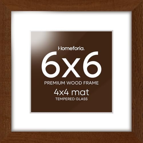 Homeforia 6x6 Brown Oak Picture Frame, High-End Wood, 4x4 Mat, Glass