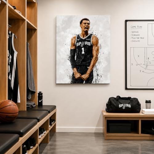 Victor Wembanyama Basketball Canvas Wall Art, Sports Player Poster, 16x20 | Abstract splash ink athletic artwork, motivational sports wall decor for teen boys room, bedroom, living room, gym or office