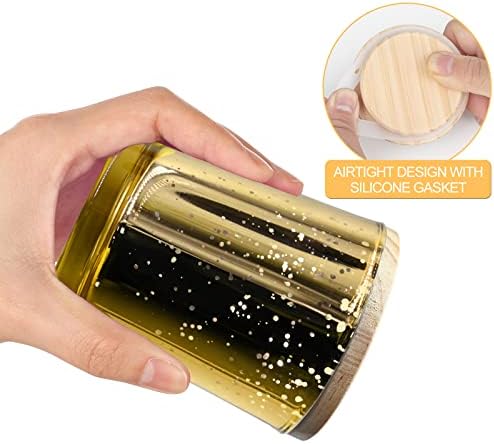 SHOWIN Thick Candle Jars for Making Candles 12 Pcs, 7 OZ Empty Jars with Wood Lids for Candle Making, Sample Container, Gold
