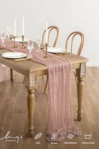 Ling's Moment Dusty Rose Cheesecloth Table Runner, 120 Inch 10FT