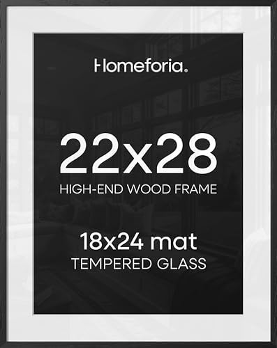 Homeforia 22x28 Black Oak Poster Frame, High-End Wood, 18x24 Mat, Glass