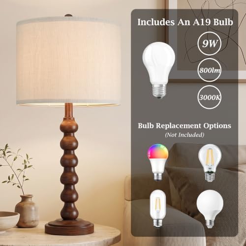 Lovlast 27" Farmhouse Modern Brown Table Lamp for Living Room Bedroom