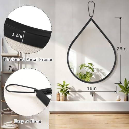 Black Wall Mirrors Teardrop Hanging Mirror with Thicken Frame 26 X 18 Inch Wall Mounted Bathroom Bedroom Entryway Hallway Vanity Mirrors
