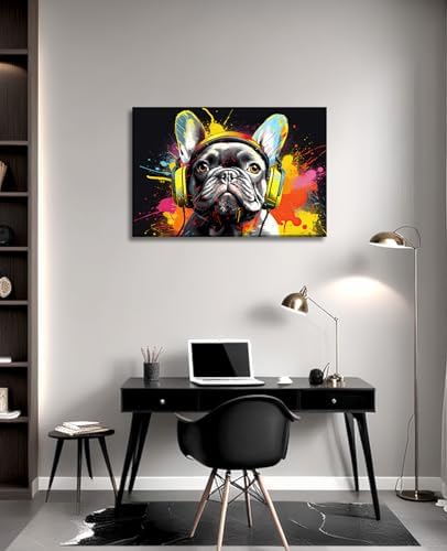 French Bulldog Canvas Wall Art Dog Wall Decor Animal Painting Prints Graffiti Pet Picture Modern Artwork for Living Room Bedroom Home Office Decor Framed(Gog-2,20.00"x30.00")