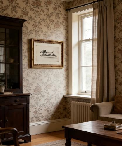 Vintage Gold Framed Wall Art Antique Terrier Sketch Wall Art Running Dog Wall Decor Picture Classic Minimalist Line Dog Poster Print for Living Room Bedroom 9x11in