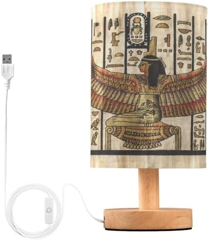 ALAZA Egyptian Parchment Retro Decor Bedside Table Lamp with USB Port for Bedroom Nightstand Office Desk LED Bulb Included