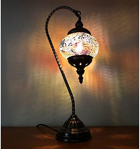 SILVERFEVER Handcrafted Mosaic Turkish Lamp Moroccan Glass Table Desk Bedside Light Bronze Base with E12 Bulb Calm Pastels Light