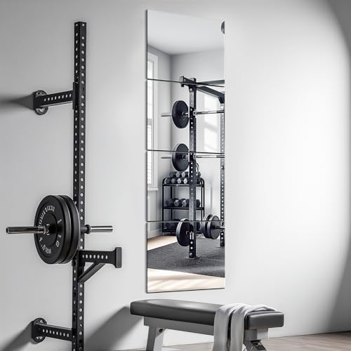 Delma Home Gym Mirrors, 12'' x 12'' Glass Mirror Tiles, 4 PCS | Square Large Wall Mirror, For Home Gym, Bedroom, Door, Bathroom, Frameless Mirror Sets